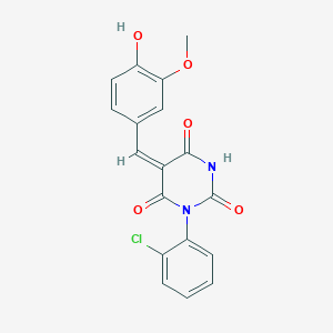 molecular formula C18H13ClN2O5 B397483 1-(2-chlorophenyl)-5-(4-hydroxy-3-methoxybenzylidene)-2,4,6(1H,3H,5H)-pyrimidinetrione 