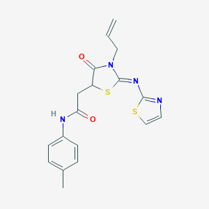 molecular formula C18H18N4O2S2 B397485 2-[3-allyl-4-oxo-2-(1,3-thiazol-2-ylimino)-1,3-thiazolidin-5-yl]-N-(4-methylphenyl)acetamide 