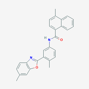 molecular formula C27H22N2O2 B397489 4-methyl-N-[4-methyl-3-(6-methyl-1,3-benzoxazol-2-yl)phenyl]-1-naphthamide 
