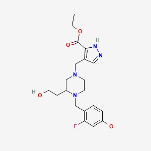 molecular formula C21H29FN4O4 B3974962 ethyl 4-{[4-(2-fluoro-4-methoxybenzyl)-3-(2-hydroxyethyl)-1-piperazinyl]methyl}-1H-pyrazole-3-carboxylate 