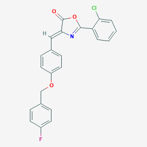 molecular formula C23H15ClFNO3 B397499 (4Z)-2-(2-chlorophenyl)-4-{4-[(4-fluorobenzyl)oxy]benzylidene}-1,3-oxazol-5(4H)-one 