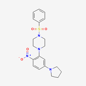 molecular formula C20H24N4O4S B3975038 1-[2-nitro-5-(1-pyrrolidinyl)phenyl]-4-(phenylsulfonyl)piperazine 