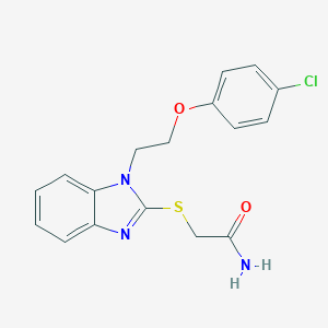 molecular formula C17H16ClN3O2S B397505 2-({1-[2-(4-chlorophenoxy)ethyl]-1H-benzimidazol-2-yl}sulfanyl)acetamide 