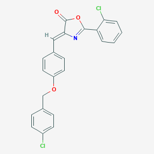 molecular formula C23H15Cl2NO3 B397506 (4Z)-4-{4-[(4-chlorobenzyl)oxy]benzylidene}-2-(2-chlorophenyl)-1,3-oxazol-5(4H)-one 
