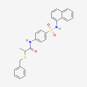 molecular formula C26H24N2O3S2 B3975156 2-(benzylthio)-N-{4-[(1-naphthylamino)sulfonyl]phenyl}propanamide 