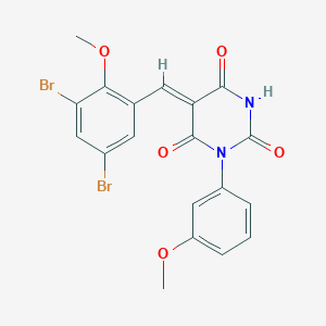 molecular formula C19H14Br2N2O5 B397554 5-(3,5-dibromo-2-methoxybenzylidene)-1-(3-methoxyphenyl)-2,4,6(1H,3H,5H)-pyrimidinetrione 