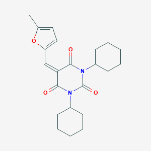 molecular formula C22H28N2O4 B397556 1,3-dicyclohexyl-5-[(5-methyl-2-furyl)methylene]-2,4,6(1H,3H,5H)-pyrimidinetrione 
