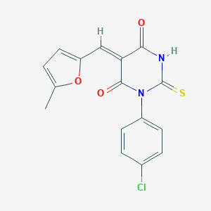 molecular formula C16H11ClN2O3S B397559 1-(4-chlorophenyl)-5-[(5-methyl-2-furyl)methylene]-2-thioxodihydro-4,6(1H,5H)-pyrimidinedione 