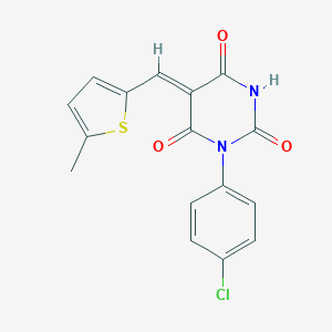 molecular formula C16H11ClN2O3S B397561 1-(4-chlorophenyl)-5-[(5-methyl-2-thienyl)methylene]-2,4,6(1H,3H,5H)-pyrimidinetrione CAS No. 342016-81-3