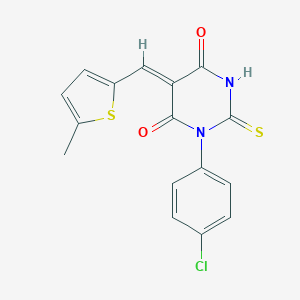 molecular formula C16H11ClN2O2S2 B397565 1-(4-chlorophenyl)-5-[(5-methyl-2-thienyl)methylene]-2-thioxodihydro-4,6(1H,5H)-pyrimidinedione 