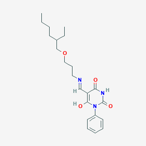 molecular formula C22H31N3O4 B397567 (5Z)-5-[({3-[(2-ethylhexyl)oxy]propyl}amino)methylidene]-1-phenylpyrimidine-2,4,6(1H,3H,5H)-trione CAS No. 352648-82-9
