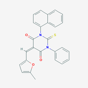 molecular formula C26H18N2O3S B397568 5-[(5-methyl-2-furyl)methylene]-1-(1-naphthyl)-3-phenyl-2-thioxodihydro-4,6(1H,5H)-pyrimidinedione 