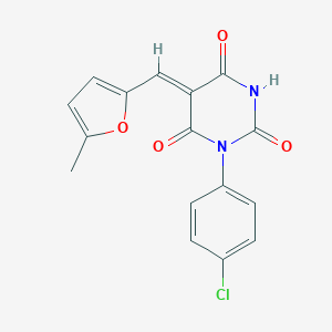molecular formula C16H11ClN2O4 B397585 1-(4-chlorophenyl)-5-[(5-methyl-2-furyl)methylene]-2,4,6(1H,3H,5H)-pyrimidinetrione 