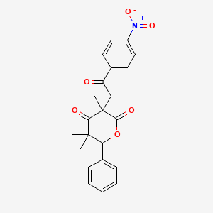 molecular formula C22H21NO6 B3976097 3,5,5-trimethyl-3-[2-(4-nitrophenyl)-2-oxoethyl]-6-phenyldihydro-2H-pyran-2,4(3H)-dione 