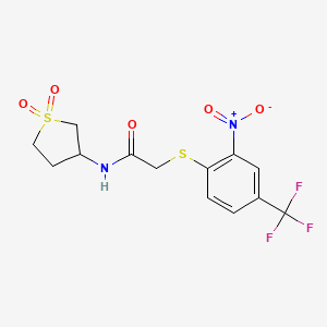 molecular formula C13H13F3N2O5S2 B3976131 N-(1,1-dioxidotetrahydro-3-thienyl)-2-{[2-nitro-4-(trifluoromethyl)phenyl]thio}acetamide 