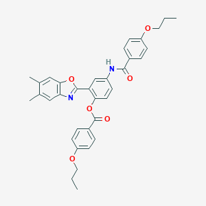 molecular formula C35H34N2O6 B397618 2-(5,6-Dimethyl-1,3-benzoxazol-2-yl)-4-[(4-propoxybenzoyl)amino]phenyl 4-propoxybenzoate 
