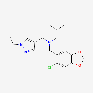 molecular formula C18H24ClN3O2 B3976198 N-[(6-chloro-1,3-benzodioxol-5-yl)methyl]-N-[(1-ethyl-1H-pyrazol-4-yl)methyl]-2-methylpropan-1-amine 