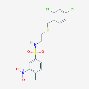molecular formula C16H16Cl2N2O4S2 B3976428 N-{2-[(2,4-dichlorobenzyl)thio]ethyl}-4-methyl-3-nitrobenzenesulfonamide 