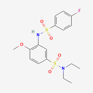 molecular formula C17H21FN2O5S2 B3976556 N,N-diethyl-3-{[(4-fluorophenyl)sulfonyl]amino}-4-methoxybenzenesulfonamide 