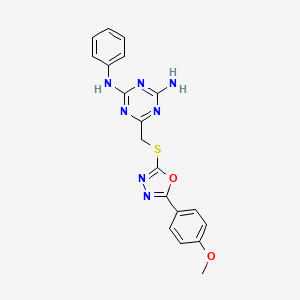 molecular formula C19H17N7O2S B3976691 6-({[5-(4-methoxyphenyl)-1,3,4-oxadiazol-2-yl]thio}methyl)-N-phenyl-1,3,5-triazine-2,4-diamine 