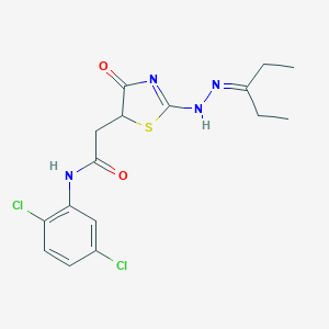 molecular formula C16H18Cl2N4O2S B397672 N-(2,5-dichlorophenyl)-2-[4-oxo-2-(2-pentan-3-ylidenehydrazinyl)-1,3-thiazol-5-yl]acetamide 
