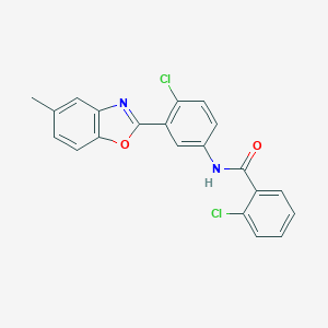 molecular formula C21H14Cl2N2O2 B397676 2-chloro-N-[4-chloro-3-(5-methyl-1,3-benzoxazol-2-yl)phenyl]benzamide 