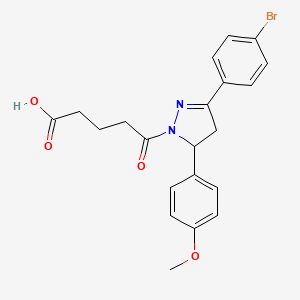 molecular formula C21H21BrN2O4 B3976760 5-[3-(4-bromophenyl)-5-(4-methoxyphenyl)-4,5-dihydro-1H-pyrazol-1-yl]-5-oxopentanoic acid 