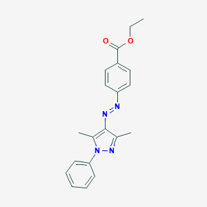 molecular formula C20H20N4O2 B397682 Benzoic acid, 4-(3,5-dimethyl-1-phenyl-4-pyrazolylazo)-, ethyl ester 