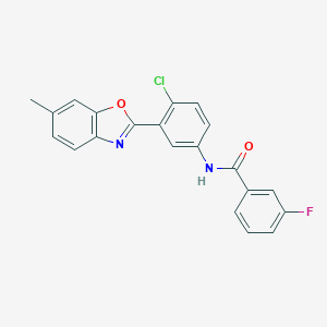 molecular formula C21H14ClFN2O2 B397683 N-[4-chloro-3-(6-methyl-1,3-benzoxazol-2-yl)phenyl]-3-fluorobenzamide 