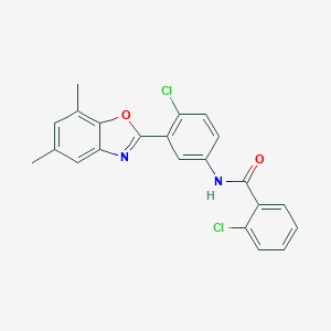 molecular formula C22H16Cl2N2O2 B397698 2-chloro-N-[4-chloro-3-(5,7-dimethyl-1,3-benzoxazol-2-yl)phenyl]benzamide 