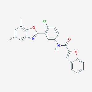 molecular formula C24H17ClN2O3 B397699 N-[4-chloro-3-(5,7-dimethyl-1,3-benzoxazol-2-yl)phenyl]-1-benzofuran-2-carboxamide 