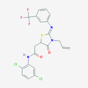 molecular formula C21H16Cl2F3N3O2S B397708 2-(3-allyl-4-oxo-2-{[3-(trifluoromethyl)phenyl]imino}-1,3-thiazolidin-5-yl)-N-(2,5-dichlorophenyl)acetamide 