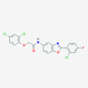molecular formula C21H12Cl3FN2O3 B397710 N-[2-(2-chloro-4-fluorophenyl)-1,3-benzoxazol-5-yl]-2-(2,4-dichlorophenoxy)acetamide 