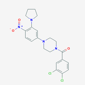 molecular formula C21H22Cl2N4O3 B397718 1-(3,4-Dichlorobenzoyl)-4-[4-nitro-3-(1-pyrrolidinyl)phenyl]piperazine 