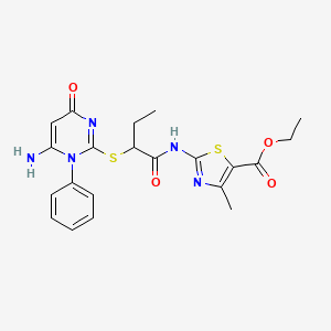molecular formula C21H23N5O4S2 B3977233 ethyl 2-({2-[(6-amino-4-oxo-1-phenyl-1,4-dihydro-2-pyrimidinyl)thio]butanoyl}amino)-4-methyl-1,3-thiazole-5-carboxylate 
