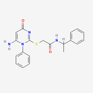 molecular formula C20H20N4O2S B3977346 2-[(6-amino-4-oxo-1-phenyl-1,4-dihydro-2-pyrimidinyl)thio]-N-(1-phenylethyl)acetamide 