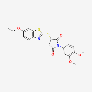 molecular formula C21H20N2O5S2 B3977426 1-(3,4-dimethoxyphenyl)-3-[(6-ethoxy-1,3-benzothiazol-2-yl)thio]-2,5-pyrrolidinedione 