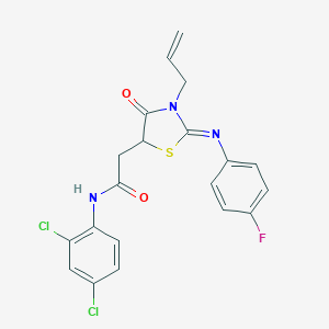 molecular formula C20H16Cl2FN3O2S B397745 N-(2,4-dichlorophenyl)-2-[(2E)-2-[(4-fluorophenyl)imino]-4-oxo-3-(prop-2-en-1-yl)-1,3-thiazolidin-5-yl]acetamide 