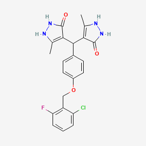 molecular formula C22H20ClFN4O3 B3977665 4,4'-({4-[(2-chloro-6-fluorobenzyl)oxy]phenyl}methylene)bis(3-methyl-1H-pyrazol-5-ol) 