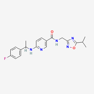 molecular formula C20H22FN5O2 B3977730 6-{[1-(4-fluorophenyl)ethyl]amino}-N-[(5-isopropyl-1,2,4-oxadiazol-3-yl)methyl]nicotinamide 