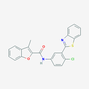 molecular formula C23H15ClN2O2S B397775 N-[3-(1,3-benzothiazol-2-yl)-4-chlorophenyl]-3-methyl-1-benzofuran-2-carboxamide 