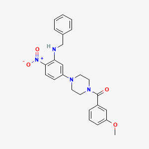 molecular formula C25H26N4O4 B3977760 N-benzyl-5-[4-(3-methoxybenzoyl)-1-piperazinyl]-2-nitroaniline 