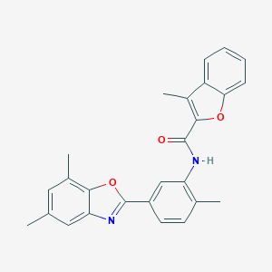 molecular formula C26H22N2O3 B397784 N-[5-(5,7-dimethyl-1,3-benzoxazol-2-yl)-2-methylphenyl]-3-methyl-1-benzofuran-2-carboxamide 