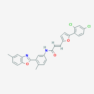 molecular formula C28H20Cl2N2O3 B397789 3-[5-(2,4-dichlorophenyl)-2-furyl]-N-[4-methyl-3-(5-methyl-1,3-benzoxazol-2-yl)phenyl]acrylamide 