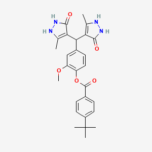 molecular formula C27H30N4O5 B3977930 4-[bis(5-hydroxy-3-methyl-1H-pyrazol-4-yl)methyl]-2-methoxyphenyl 4-tert-butylbenzoate 
