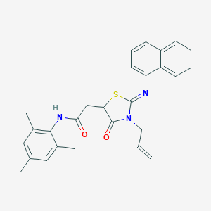 molecular formula C27H27N3O2S B397802 2-[3-allyl-2-(1-naphthylimino)-4-oxo-1,3-thiazolidin-5-yl]-N-mesitylacetamide 
