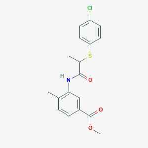 molecular formula C18H18ClNO3S B3978082 methyl 3-({2-[(4-chlorophenyl)thio]propanoyl}amino)-4-methylbenzoate 