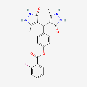 molecular formula C22H19FN4O4 B3978139 4-[bis(5-hydroxy-3-methyl-1H-pyrazol-4-yl)methyl]phenyl 2-fluorobenzoate 