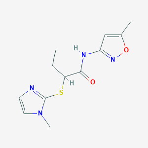 molecular formula C12H16N4O2S B3978186 2-[(1-methyl-1H-imidazol-2-yl)sulfanyl]-N-(5-methyl-1,2-oxazol-3-yl)butanamide 