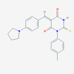 molecular formula C22H21N3O2S B397825 1-(4-methylphenyl)-5-[4-(1-pyrrolidinyl)benzylidene]-2-thioxodihydro-4,6(1H,5H)-pyrimidinedione 